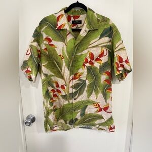 RARE VTG JIM THOMPSON  Men's Linen Hawaiian Short Sleeve Button Down Shirt L